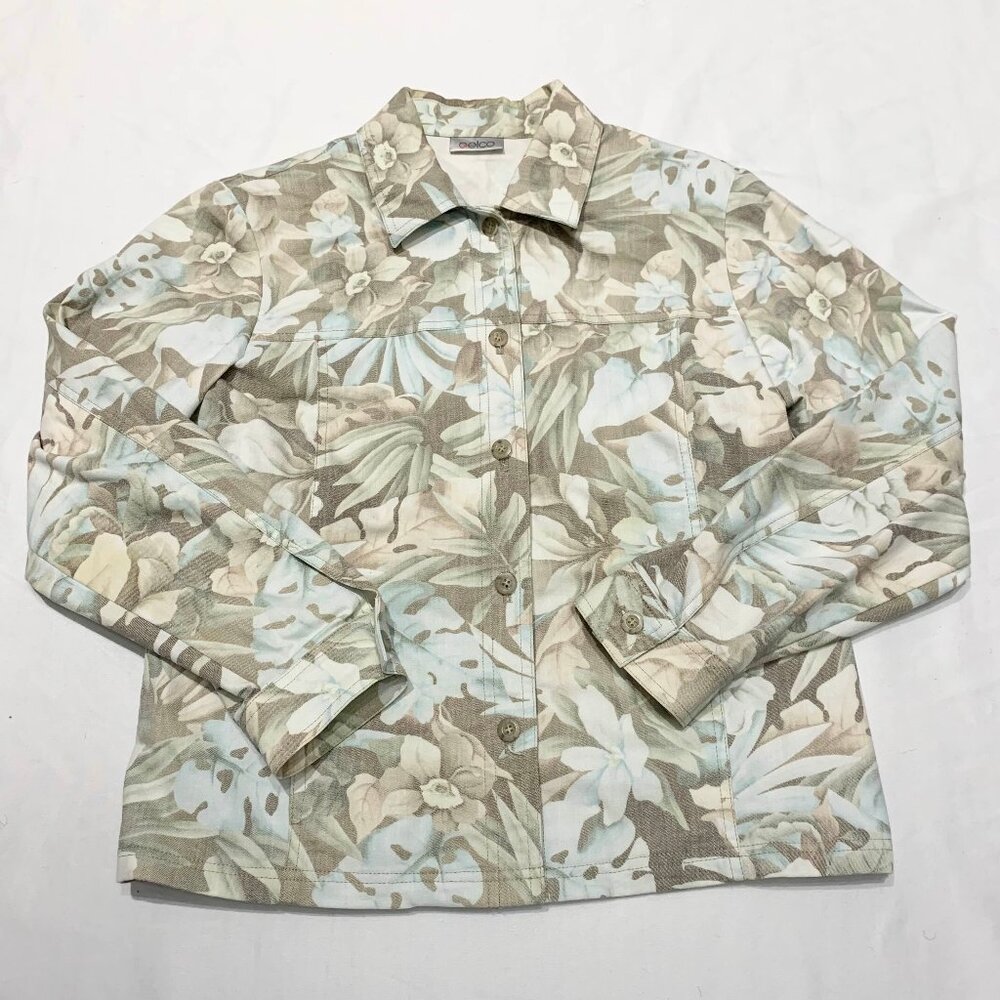 Women's Gelco Tropical Floral Jacket Pastel Green Blue Size 8